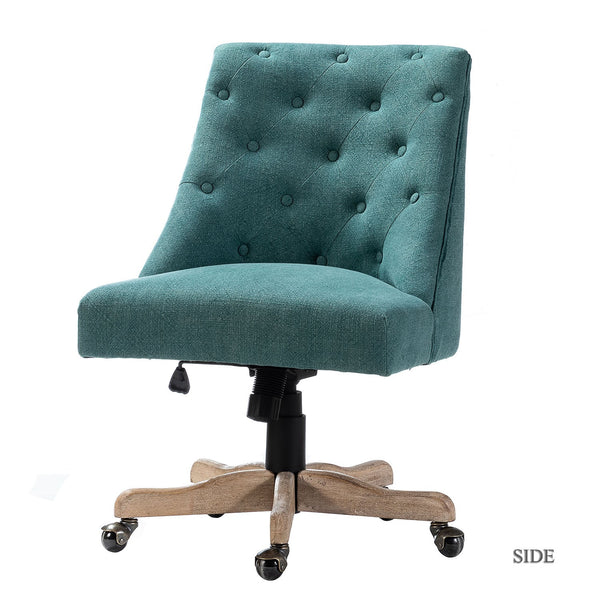 Aqua Teal Tufted Back Linen Style Rolling Office Chair