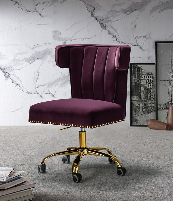 Contempo Eggplant Velvet Nailhead Office Chair