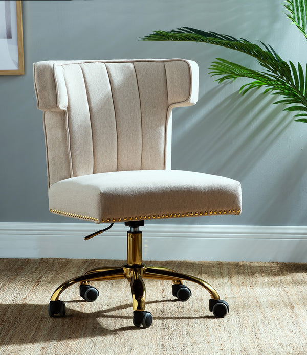 Contempo Beige Natural Velvet Nailhead Office Chair