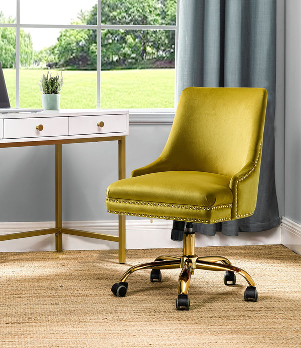 Handsome Mustard Nailhead Rolling Office Chair