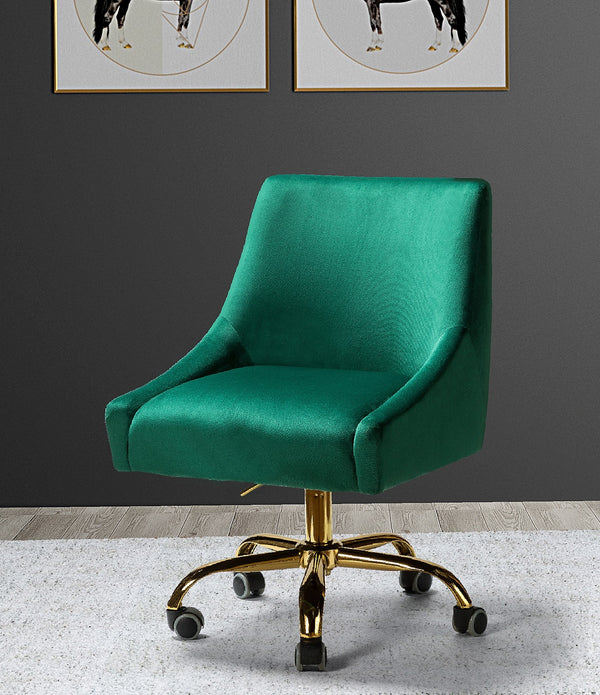 Classic Green Velvet Tapered Arm Rolling Office Chair