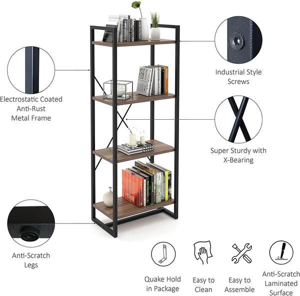 Mod Walnut and Black Four Tier Open Bookcase