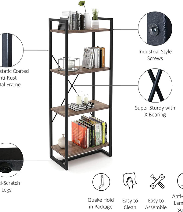 Mod Walnut and Black Four Tier Open Bookcase