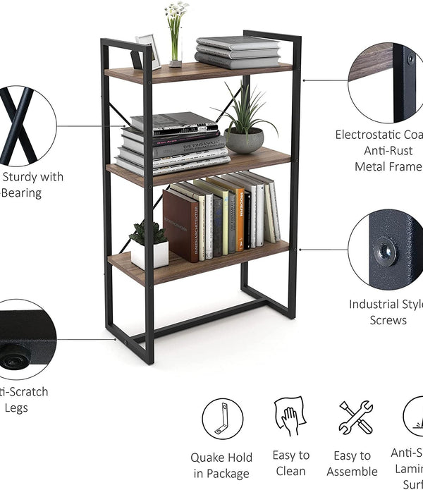 Mod Walnut and Black Three Tier Open Bookcase