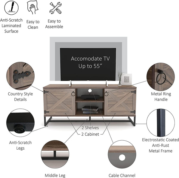 Modern Farm Style Wood Grain and Black TV Media Stand