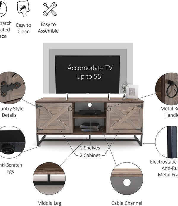 Modern Farm Style Wood Grain and Black TV Media Stand