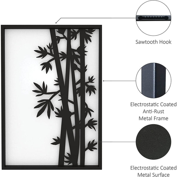 Minimalist Modern Black Metal Bamboo Stalks Wall Art