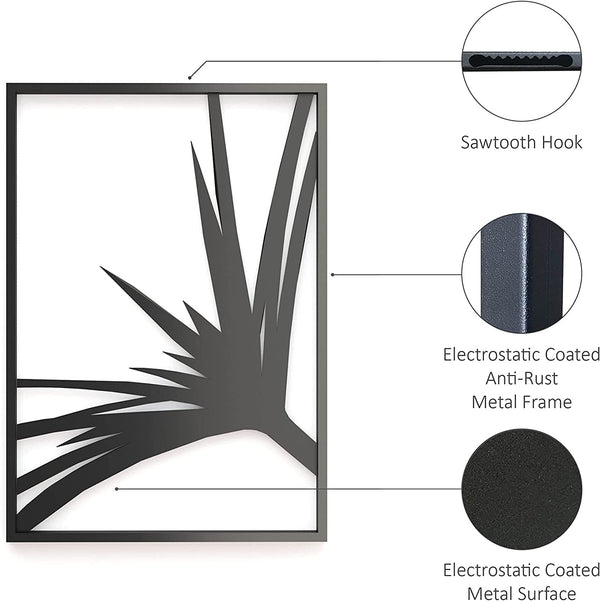 Minimalist Modern Black Metal Fan Palm Leaf Wall Art