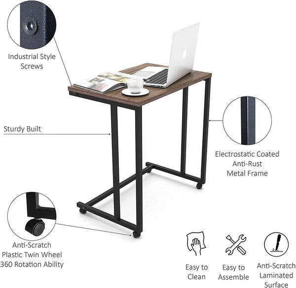 Mod Walnut and Black Rolling TV Snack Table