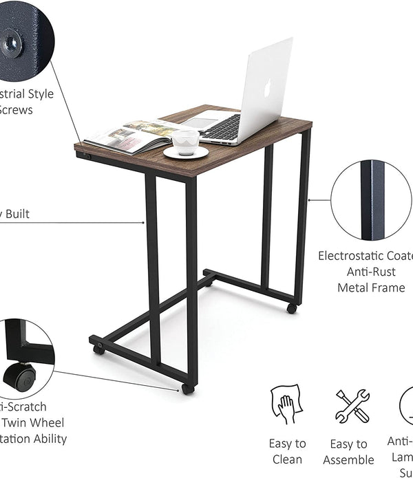 Mod Walnut and Black Rolling TV Snack Table