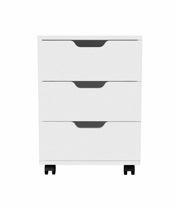 Mod White Three Drawer Rolling Cabinet