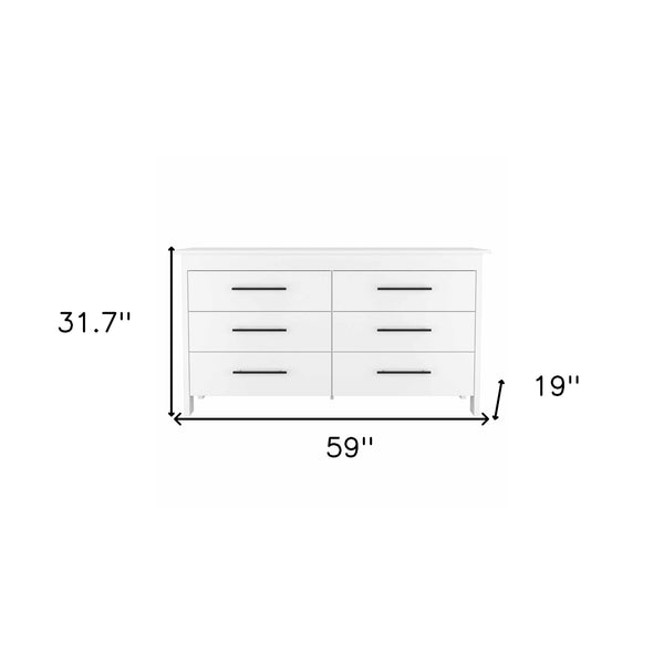 58" White Six Drawer Double Dresser