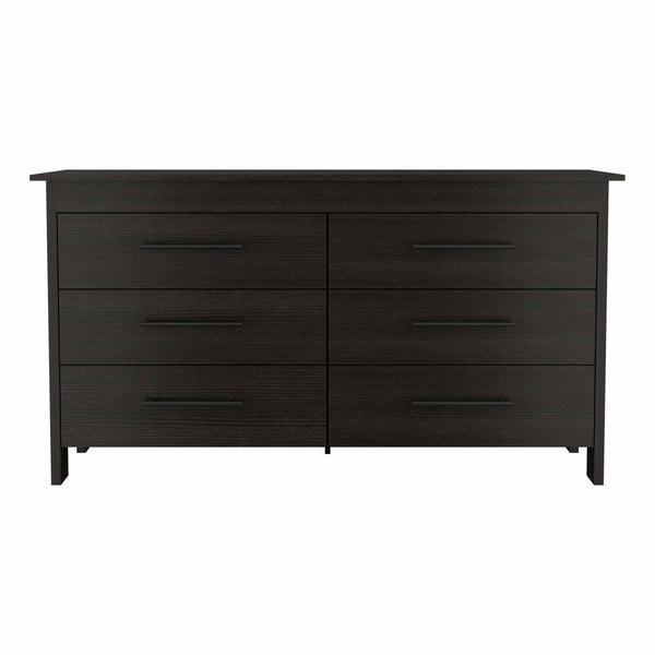 58" Black Six Drawer Double Dresser