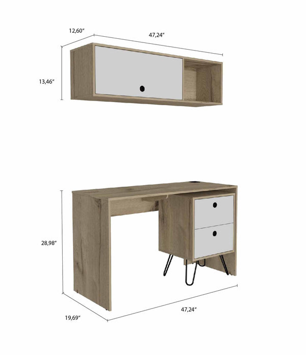 Mod White and Natural Two Piece Desk and Shelve Set