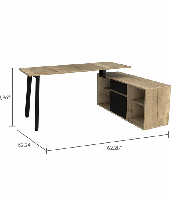 Light Oak and Black L Shaped Computer Desk