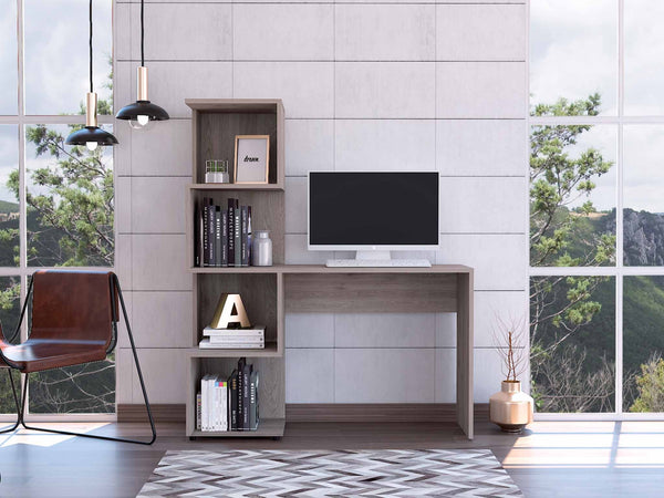 Modern Cubby Light Gray Computer Desk and Bookcase