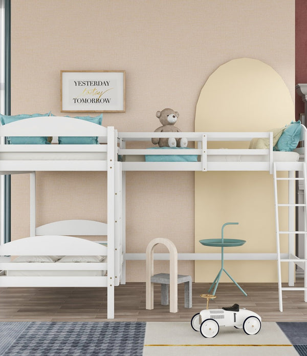 White L Shaped Triple Bunk Bed