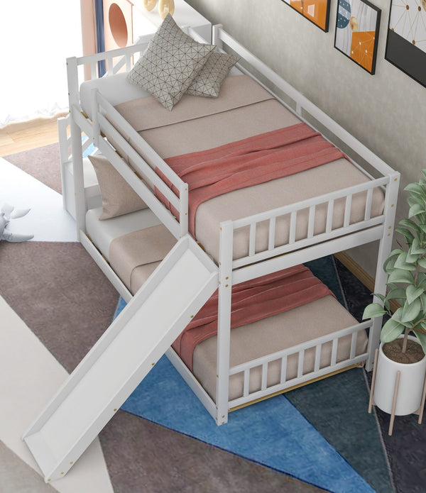 White Twin Over Twin Bunk Bed with Stairway and Slide