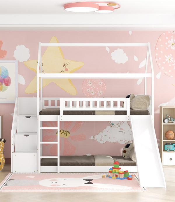 White Twin Over Twin Playhouse Styled Bunk Bed