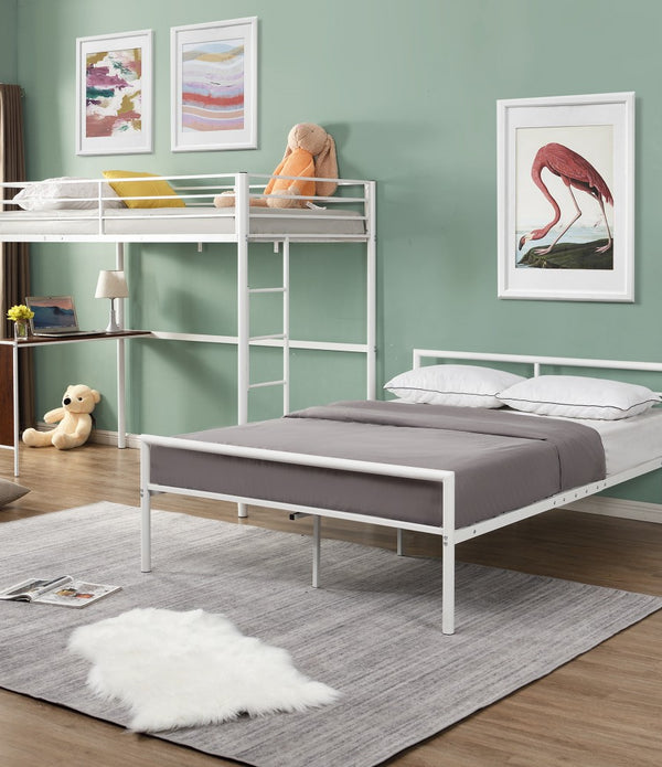 White Twin Over Full Metal Bunk Bed with Built In Desk