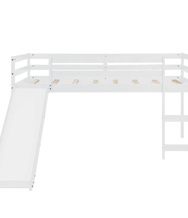 White Low Loft Bed With Slide