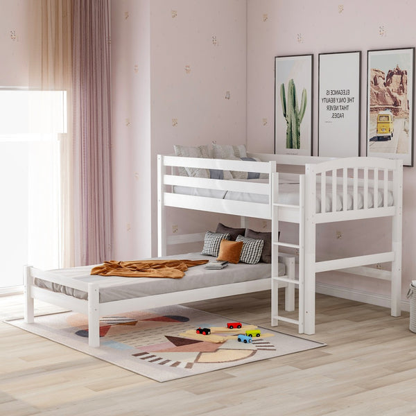 White Twin Loft Bed Over Twin Size Bed