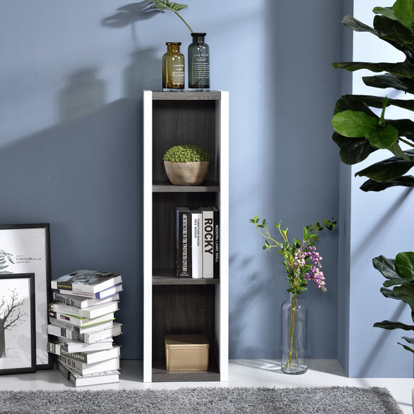 Modern Dark Gray and White Three Cube Storage Bookshelf