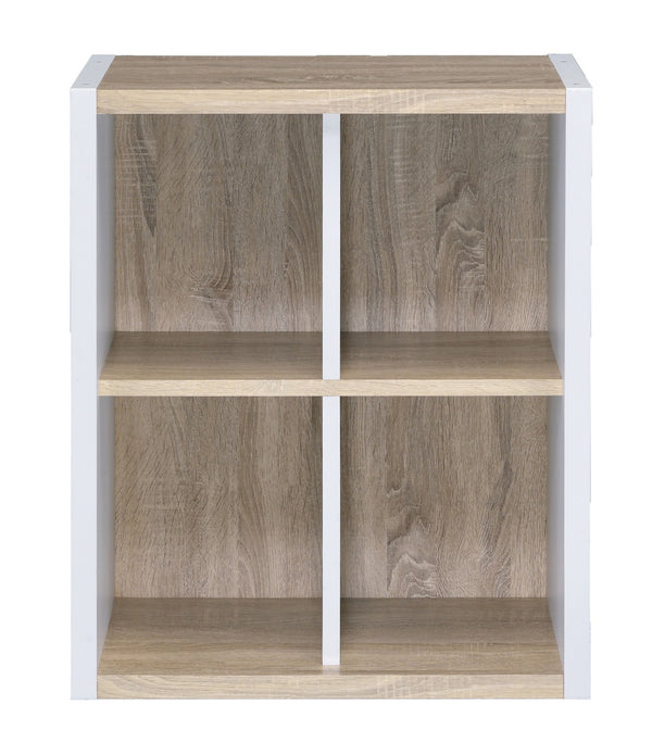 Modern Natural and White Four Cube Storage Bookshelf