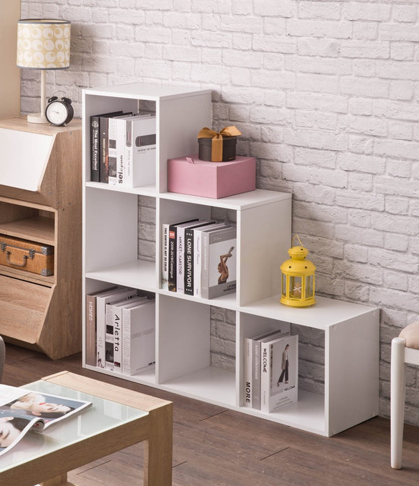 Classic White Finish Six Cubby Stepped Bookcase