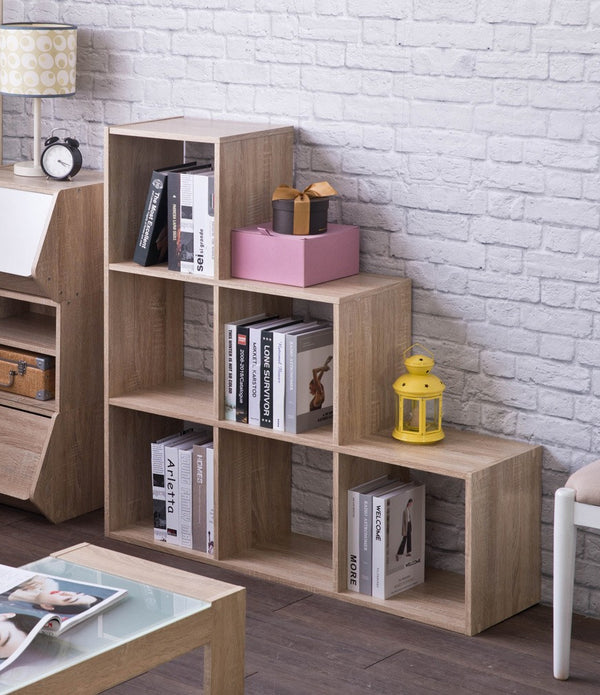 Classic Natural Finish Six Cubby Stepped Bookcase