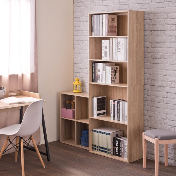 Classic Natural Finish Five Shelf Bookcase