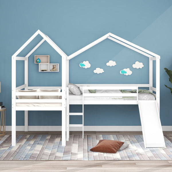 White L Shaped Double Twin Loft Bed