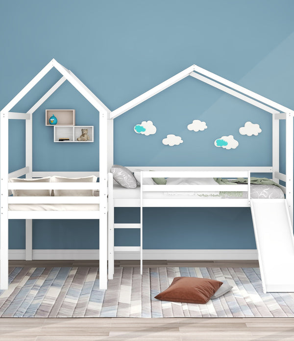 White L Shaped Double Twin Loft Bed