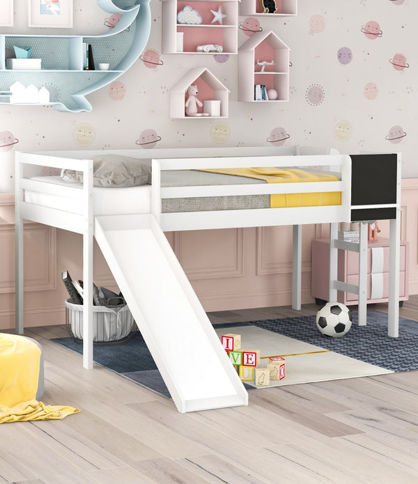 White Twin Loft Bed Bed Chalkboard and Slide