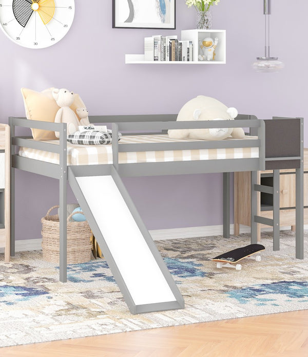 Gray Twin Loft Bed Bed Chalkboard and Slide