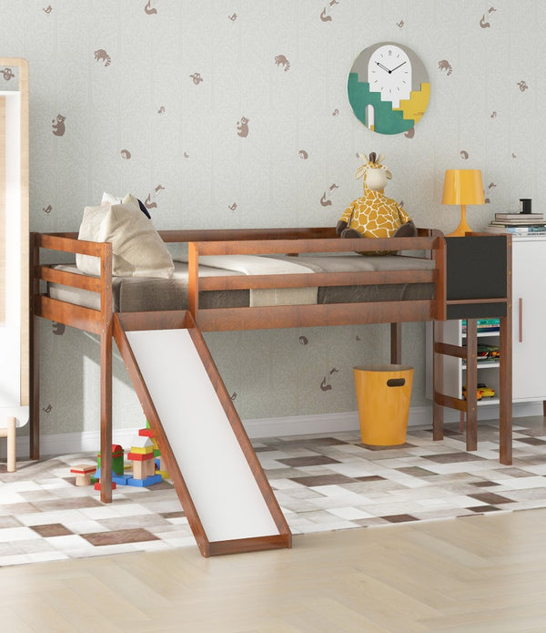 Walnut Twin Loft Bed Bed Chalkboard and Slide