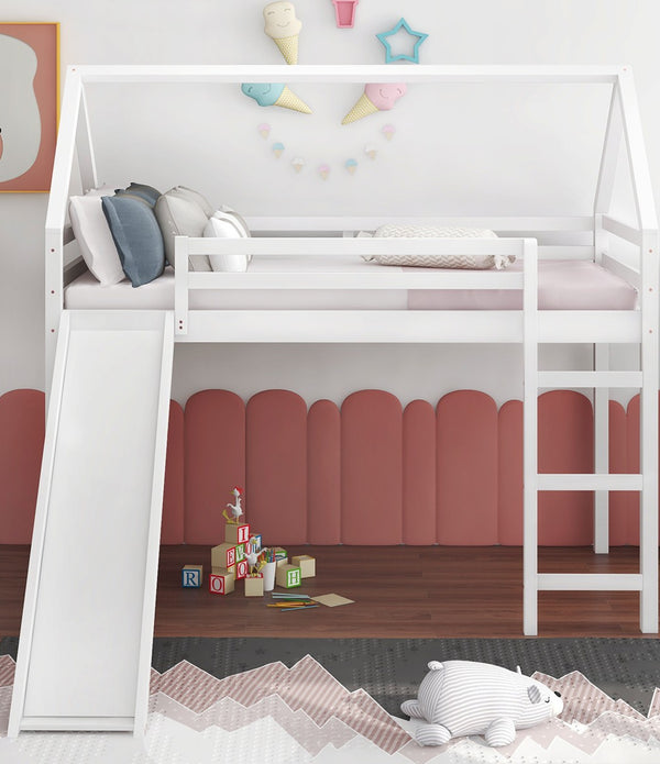 White Twin Size Slide House Loft Bed