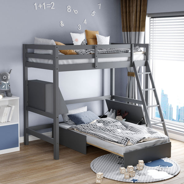 Gray Convertible Twin over Twin Bunk Bed with Storage