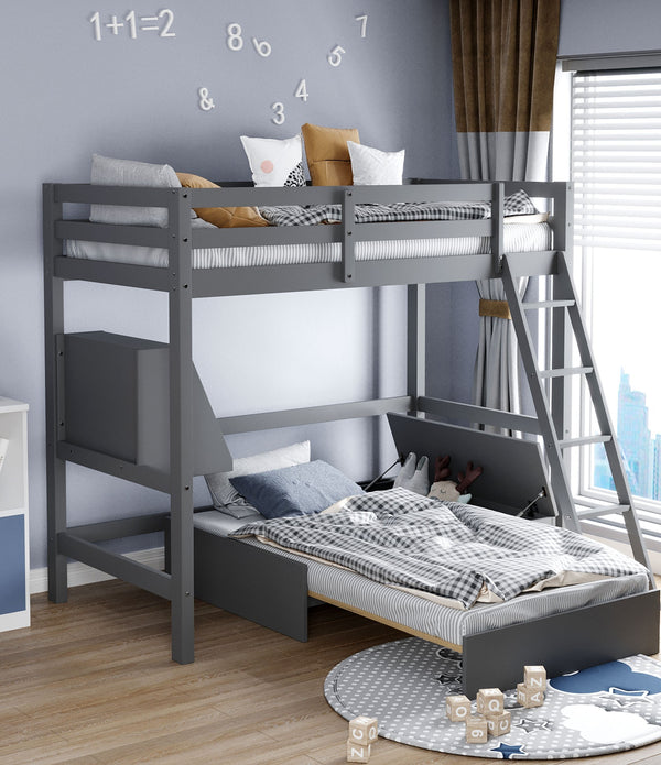 Gray Convertible Twin over Twin Bunk Bed with Storage