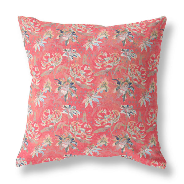 26' Salmon Red Roses Indoor Outdoor Throw Pillow