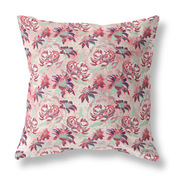 16' Red White Roses Indoor Outdoor Throw Pillow