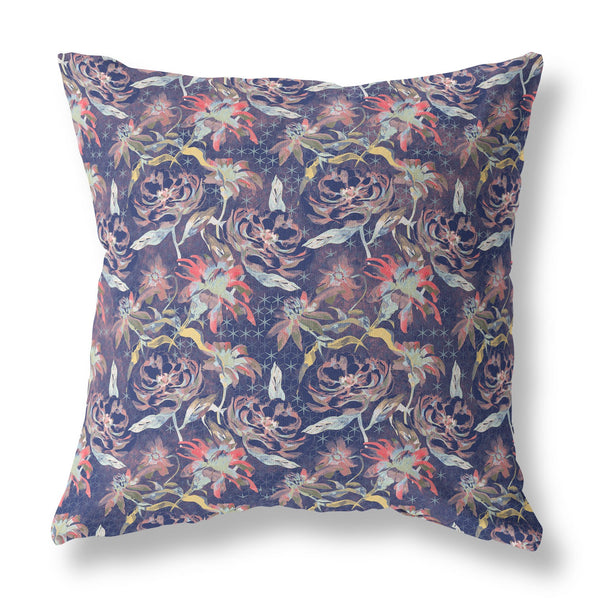 16' Midnight Blue Roses Indoor Outdoor Throw Pillow