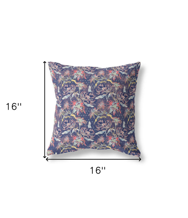 16' Midnight Blue Roses Indoor Outdoor Throw Pillow