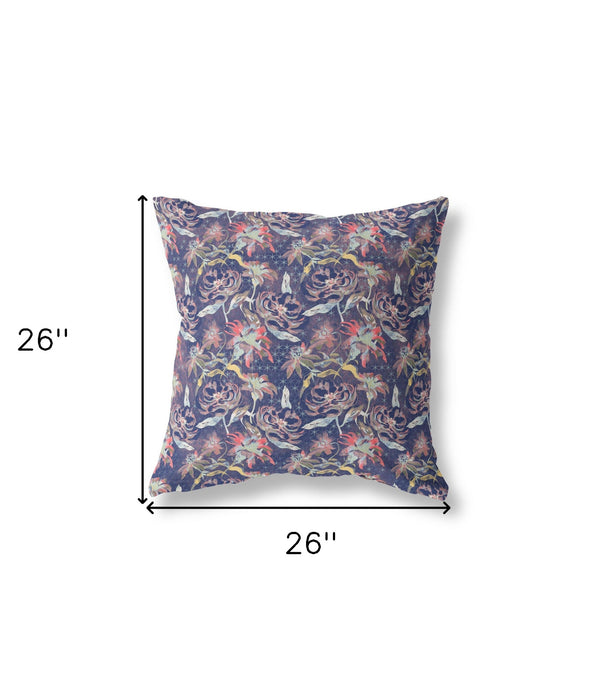 26' Midnight Blue Roses Indoor Outdoor Throw Pillow