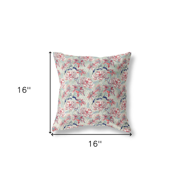 16' Light Green Red Roses Indoor Outdoor Throw Pillow