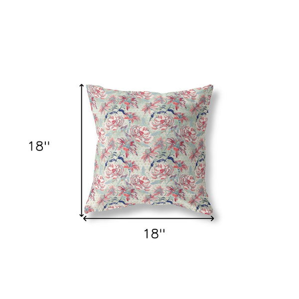 18' Light Green Red Roses Indoor Outdoor Throw Pillow