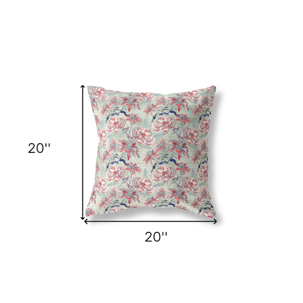 20' Light Green Red Roses Indoor Outdoor Throw Pillow