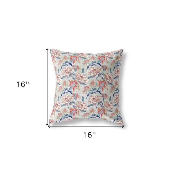 16' Red Indigo Roses Indoor Outdoor Throw Pillow