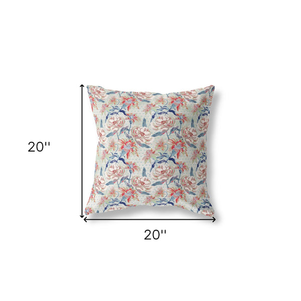 20' Red Indigo Roses Indoor Outdoor Throw Pillow