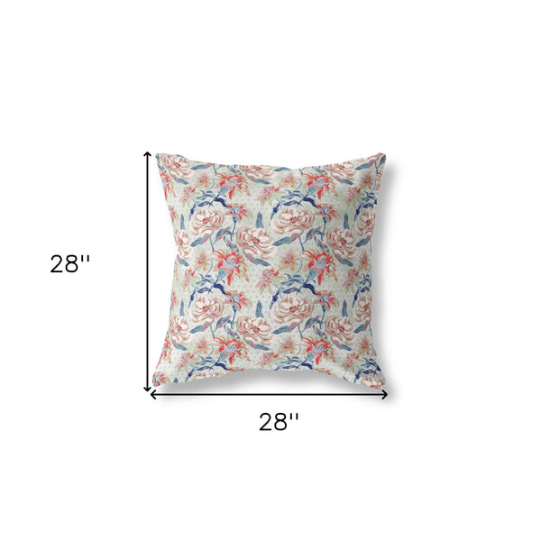 28' Red Indigo Roses Indoor Outdoor Throw Pillow